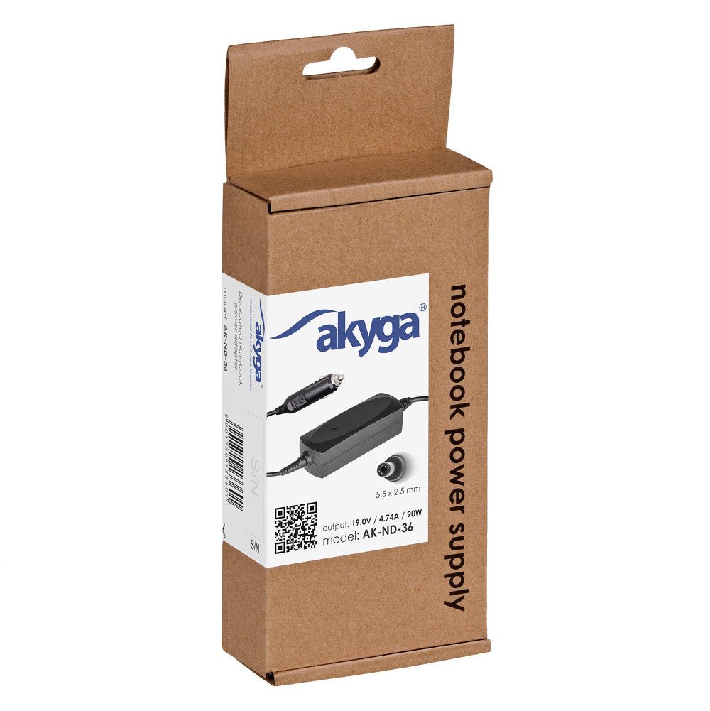 Akyga AK - ND - 36 car notebook power supply dedicated for Asus / Toshiba (19 V | 4,74 A | 90 W | 5,5 x 2,5 mm) - LCDEAL