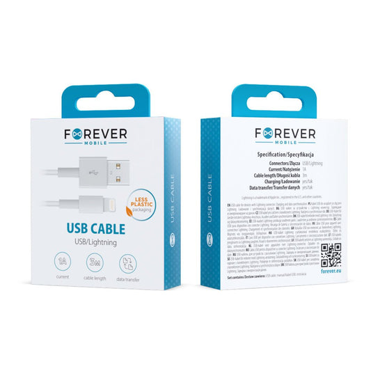 Forever cable USB - Lightning 3,0 m 1A white - LCDEAL
