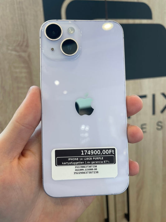 IPHONE 14 128GB PURPLE kártyafüggetlen 1 év garancia 87% - LCDEAL